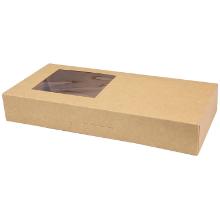 Cake box/Sushi box hinged lid L320xW150xH50mm cardboard with PE and window on th product photo