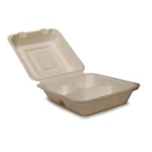 Tray 3-compartment 220x200x85 mm with hinged lid Bagasse product photo