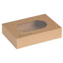 Cake box top and bottom L360xW250xH80mm cardboard with window in PLA brown product photo