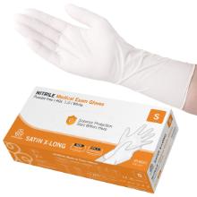Unders&oslash;gelseshandske Engangs Satin Lang Str S Nitril uden Pudder Hvid AQL 1.0 product photo
