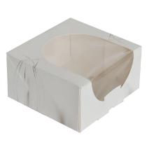 Cake box hinged lid S-Line L120xW110xH60mm cardboard with window in PLA and open product photo