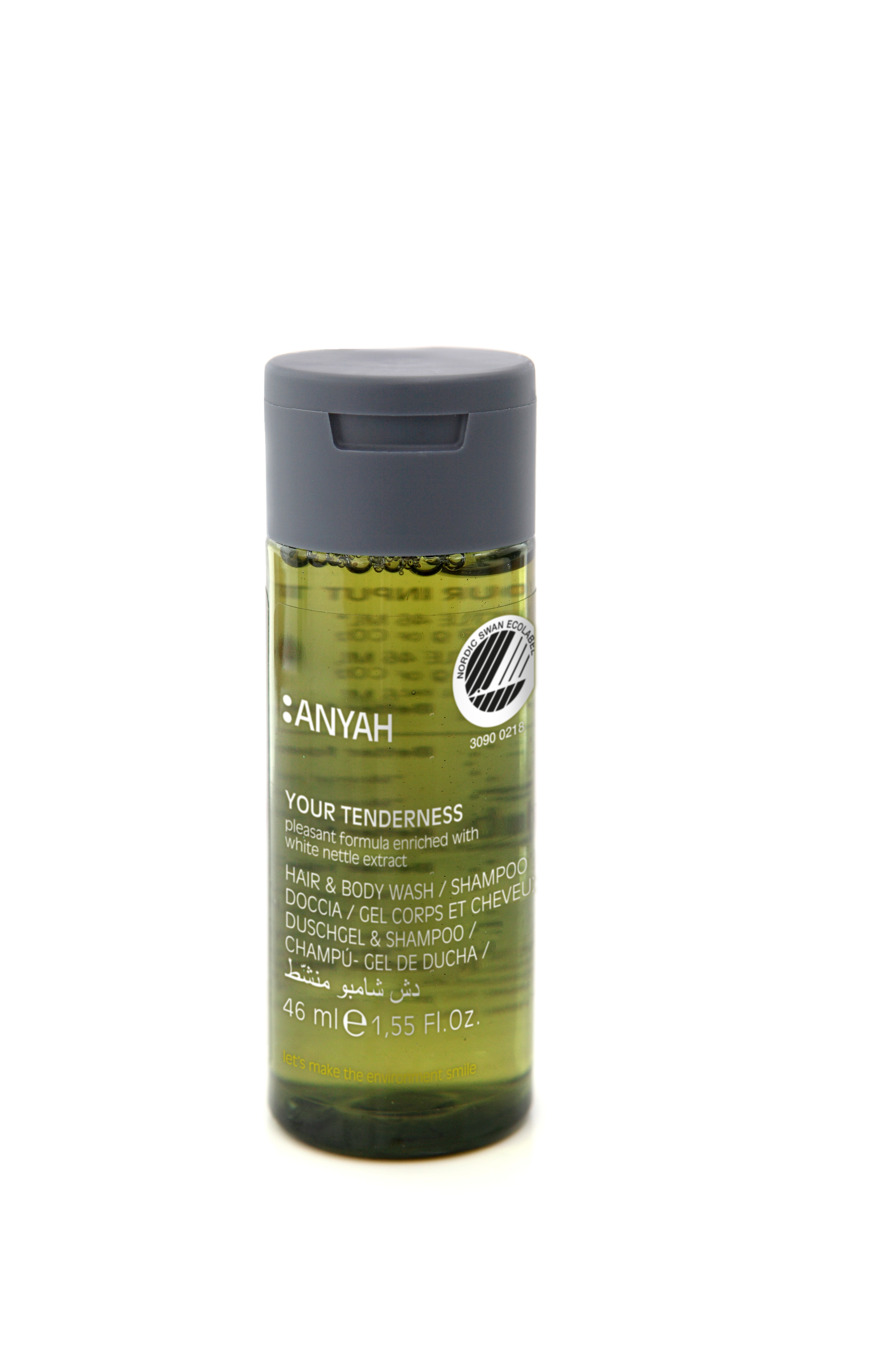 Shampoo Anyah Hair & Body Your Tenderness 46ml Svanemærket,46 ml x 216 stk/krt