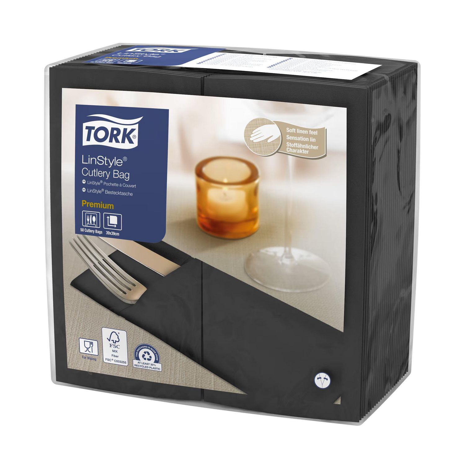 Serviet Tork Linstyle 39x39cm Bestik-fold Sort,14 pk x 50 stk/krt