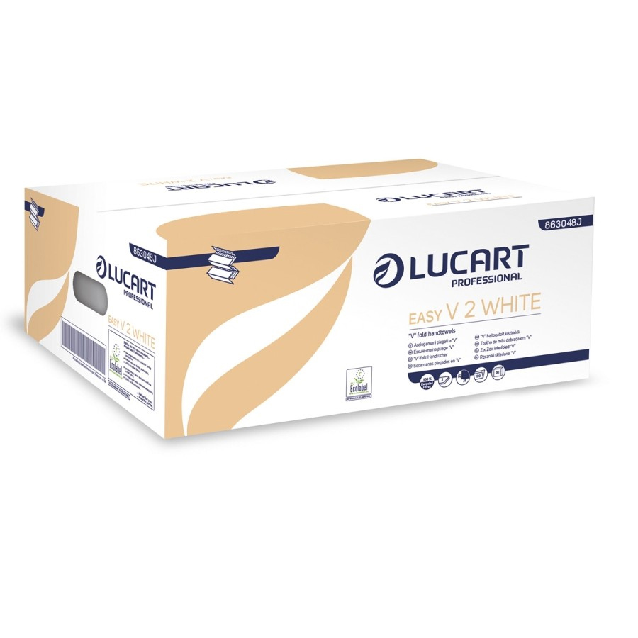 Håndklædeark Lucart Easy V2-Fold L21xB21xD10.5cm 2-lags Ecolabel Hvid,20 pk x 190 stk/krt