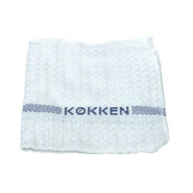 Karklud Vaffelvævet 40x40cm Öko-tex med Teksten "Køkken" Hvid/Blå Bleget,1 stk