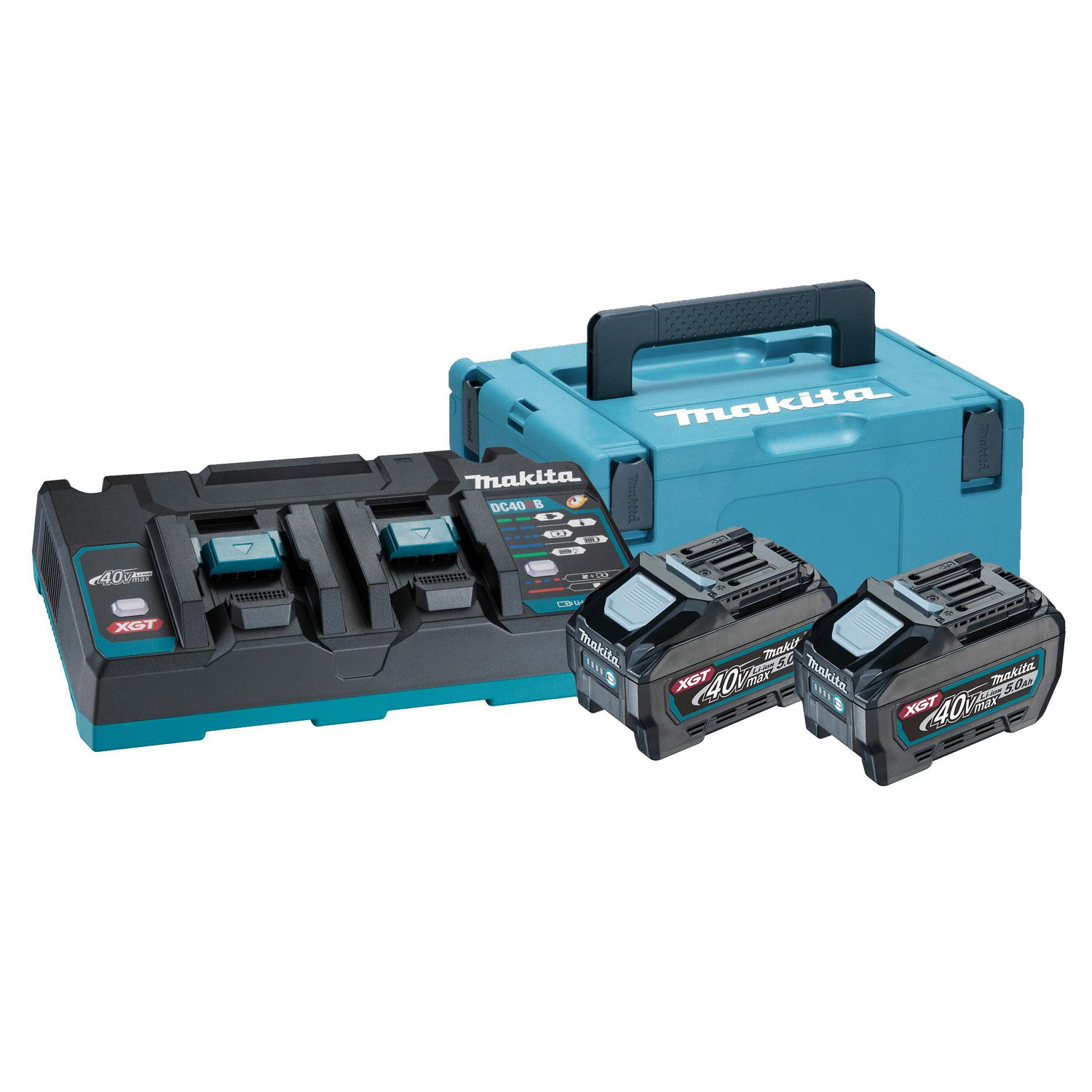 Batteripakke Makita XGT 40V 5.0ah med 2 stk batterier/Dobbelt lader/Kuffert,stk