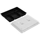 Sushi tray tapas 5-compartment 287x222x40 mm PS Black/Clear lid product photo