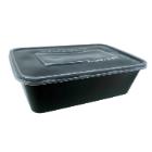 Plastic tray Catersource 650 ml 175x115x44 mm noodle tray with loose lid PP Blac product photo