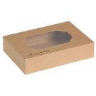 Cake box top and bottom L360xW250xH80mm cardboard with window in PLA brown product photo