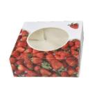 Cake box hinged lid strawberry design L200xW200xH70mm cardboard with round windo product photo